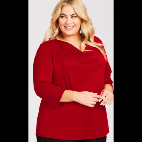 Design History Tops - Design History red top with drape neckline size 3X